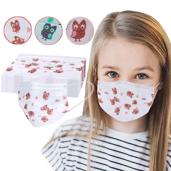 

50PC Cartoon Owl Pattern Face Mask 3-Ply Ear Loop Children Disposable Mask Print Breathable Facemask Cotton Christmas halloween