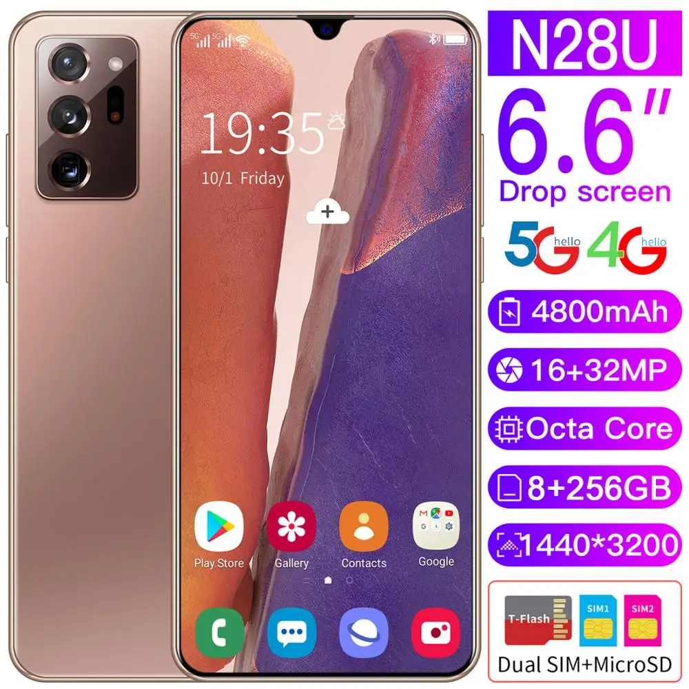 2020 новые N28U 6 дюймов HD телефон 4800 мАч 8g + 256g двойная sim-карта двойной режим ожидания