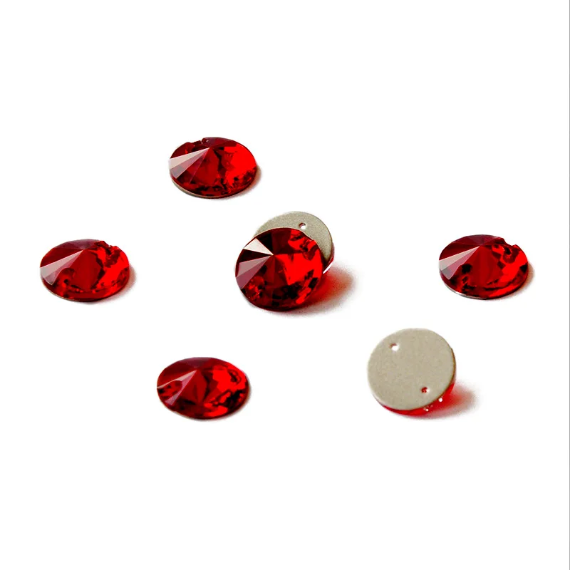 Siam Round Rivoli Strass Glass Crystal AB Blue Fuchsia Rose Sew On Rhinestone Sew On Rhinestone Glitter Rhinestones For Garment Dress - Цвет: Siam