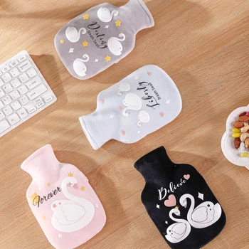 

350ml Cute Swan Fresh Flannel Cover Hot Water Bottle Injection Hot Water Bottle Girl Warm Palace Warmer Bag