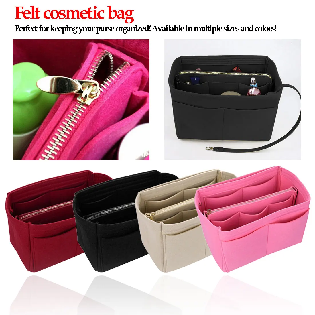 100% Felt Bag Organizer Insert Make Up Bag Cosmetic Cases travel organizer Makeup Case Travel Toiletry Kit Handbags Organizer