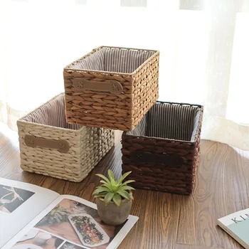 

Iron frame straw storage basket fabric daily necessities storage basket creative home decoration finishing organizers WY606