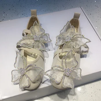 

Sweet Ladies Ballet Flats with Bling Rhinestones Butterfly Crystals Flat Shoes Woman Round Toe Loafers Soft Casual Shoes Female