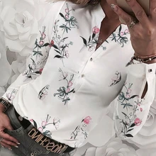 Новые модные женские летние рубашки с длинным рукавом Дамская с цветочным принтом шикарные топы блузки