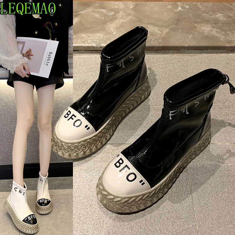 

New flat with black boots round head flat boots short tube thick sole shoes ankle boots for women