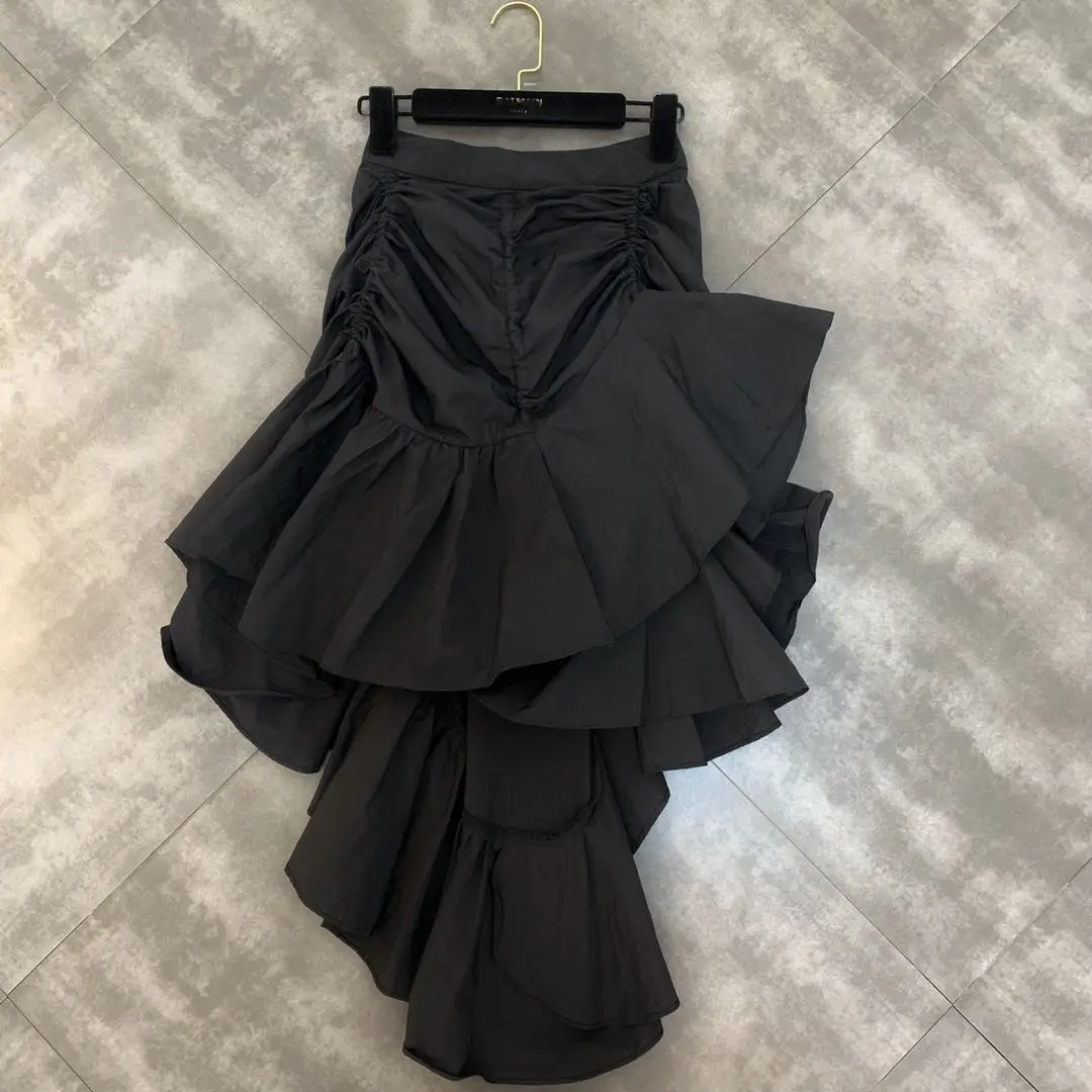 Women Skirt New Drawstring Elastic Irregular Ruffle Little Woman Fashion Show Skirt Womens Skirt Lotus Skirts