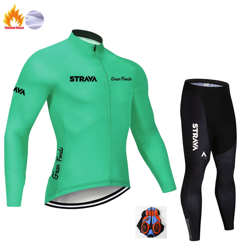 Winter Jersey Suit Новинка, зимний комплект из Джерси STRAVA с длинным рукавом для велоспорта, MTB, теплая и ветрозащитная одежда для велоспорта, костюм с поясом - Цвет: Winter Jersey Suit