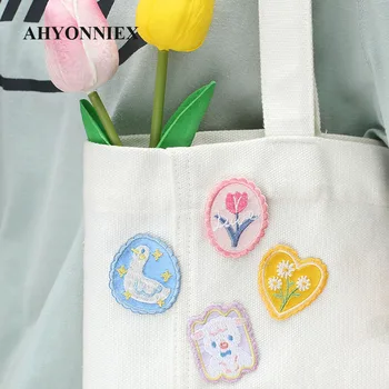

AHYONNIEX Sweet Embroidered Daisies Patches Iron On Or Sew Fabric Sticker For Clothes Cute Dark Sheep Patches Appliques DIY