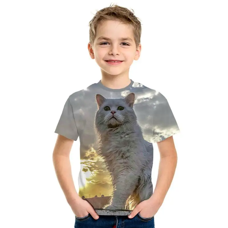 

Cute Cartoon Panda Male/Girl Wear Tide Style Top T-Shirt Cartoon Cat 3D Print Cute Fashion Kid Top Short-Sleeve T-Shirt