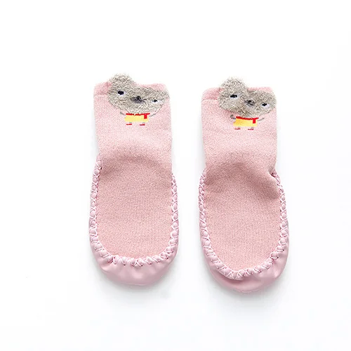 Pink Домашние носки для малышей; носки для новорожденных; зимние носки-тапочки; хлопковые носки для маленьких девочек с резиновой подошвой; забавные детские носки с животными - Цвет: Pink