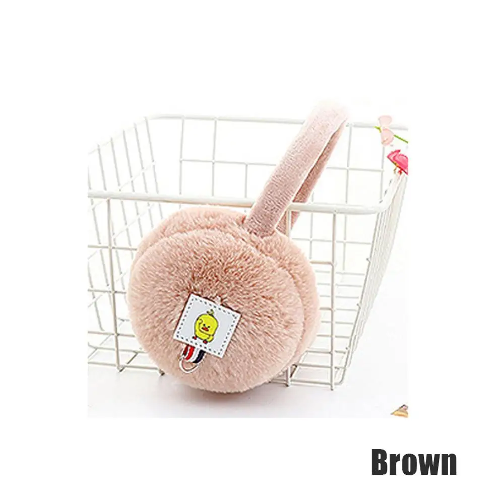 Duck-Brown-Kid Детские теплые зимние наушники с котом; женские милые плюшевые наушники для девочек; Детская повязка на голову; круглые наушники - Цвет: Duck-Brown-Kid