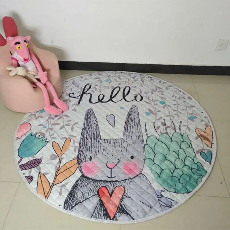 Диаметр 150 см Kawaii круглый мультфильм животных Детский Игровой Коврик развивающий детский Противоскользящий пазл ковер сумка для хранения игрушек