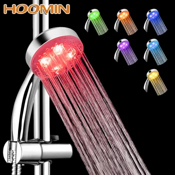 

HOOMIN Rainfall Top Spray LED Shower Head 7 Colors Gradual Changing 3 colors Temperature Sensor Square Fixed Showerhead