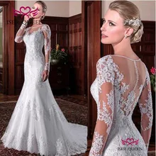 Прозрачное свадебное платье с длинным рукавом и аппликацией в виде русалки,, белое винтажное бразильское свадебное платье с вышивкой и шлейфом, es W0023