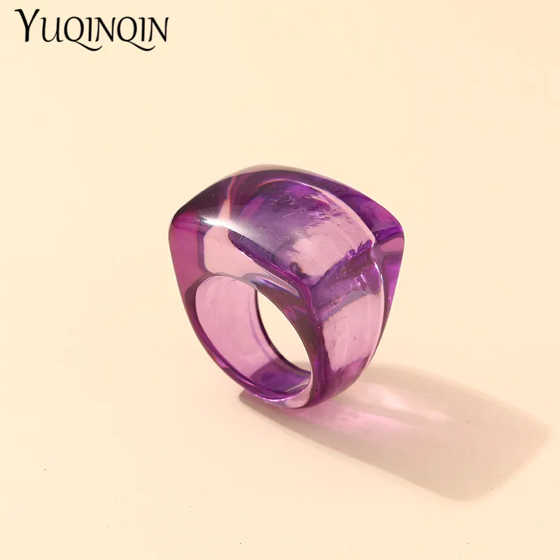 Finger Ring Trendy Colorful Transparent Resin Acrylic Big Rings For Girls Geometric Square Rings For Women Vintage Fashion Jewelry Gifts finger ring