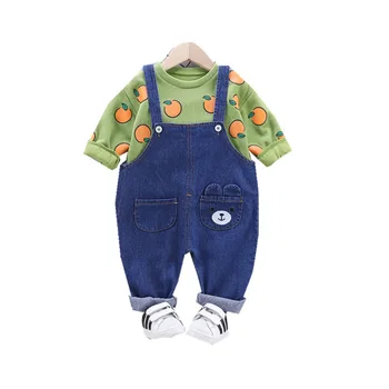 

Spring Autumn Baby Boys Girls Cotton Clothes Children Printed T Shirt Bib Pants 2Pcs/sets Infant Kids Fashion Toddler Tracksuits