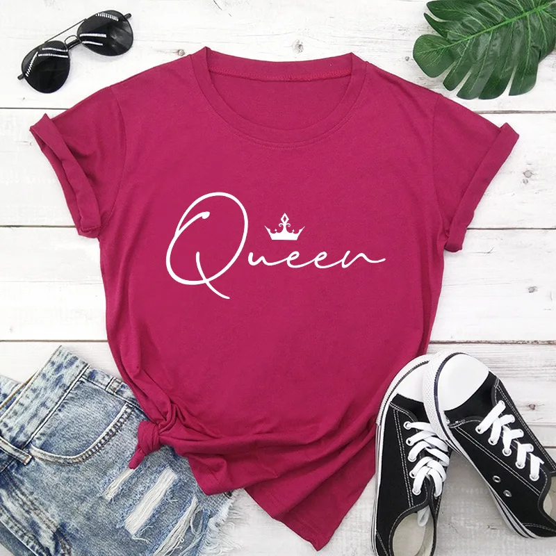 9 Colors Crown Queen Letter Print T Shirt Women Short Sleeve O Neck Loose Tshirt Summer Women Tee Shirt Tops Clothes Mujer
