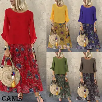 

2Pcs Boho Dress Women Long Kaftan Dress Floral Print Maxi Caftan Summer Loose Casual Holiday Beach Sundress Plus Size S-XXXL