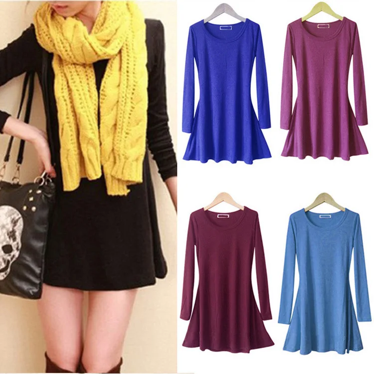 

2019 Autumn And Winter New Style Brushed Pure Cotton Long-sleeved Dress Women's Korean-style Waist Hugging Mid-length Base Princ