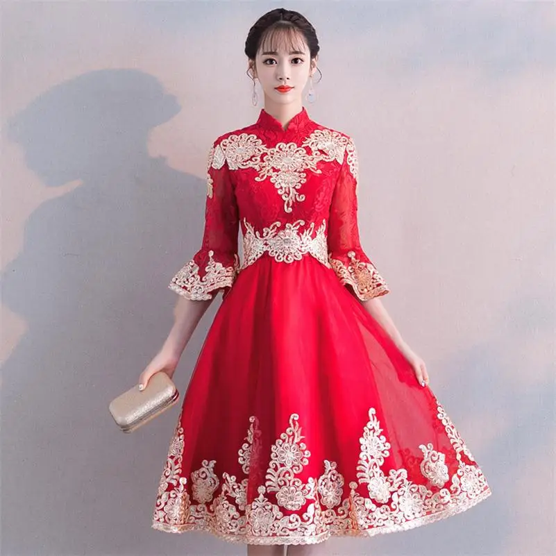 style 4 Стильное сексуальное кружевное Сетчатое свадебное платье с цветочным узором; вечернее платье; китайский свадебный тост; улучшенное платье Qipao; Vestidos; Размер s-xxl - Цвет: style 4