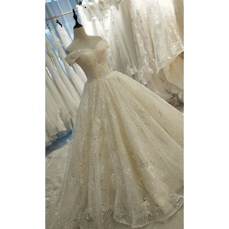 Vestido De Noiva, Сексуальное Милое Свадебное платье трапециевидной формы с королевским шлейфом, роскошное расшитое блестками свадебное платье принцессы с открытыми плечами