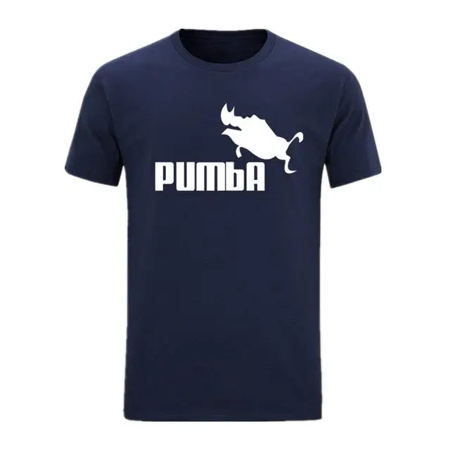 Забавные милые футболки с принтом Homme Pumba, мужские повседневные хлопковые топы с короткими рукавами, крутая футболка, летний Трикотажный костюм, футболка - Цвет: Тёмно-синий