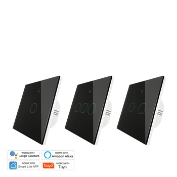 

1/2Pcs tuya smart light switch wifi RF bluetooth touch control switch 1/2/3 way 86 type wall switch compatible with Amazon alexa