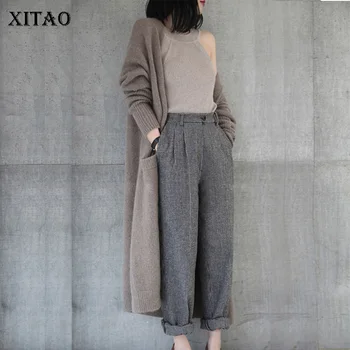 

XITAO Pockets Long Casual Knitted Cardigan Women 2019 Autumn New Korean Version Loose V Neck Collar Long Sleeve Coat GCC2626