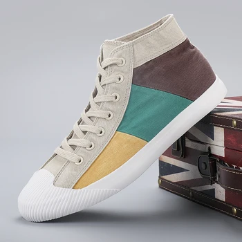 

Different Colors Boy Canvas Shoes Wearable Men Vulcanized Shoes Fashion Canvas Flats Footwear for Man High Top Casual Shoes Men