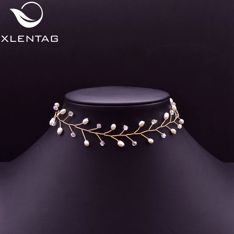 

XlentAg Natural Pearls Statement Choker Necklaces Natural Elements Women Colored Crystal Angle Best Friend Luxury Jewerly GN0197