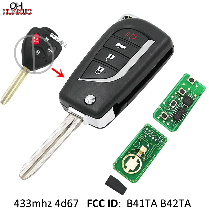 Обновленный флип-пульт дистанционного брелока для Toyota Camry Corolla Hilux 2005-2008 4 кнопки 433,92 МГц 4D67 чип FCC ID: B41TA B42TA