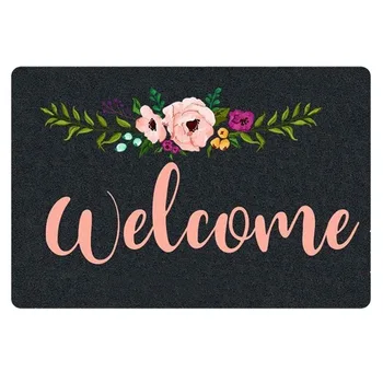 

Machine-Washable Doormats High Traffic Door Mat Cute Welcome Flower Pattern Entrance Area Rugs Interior Outdoor Bathroom