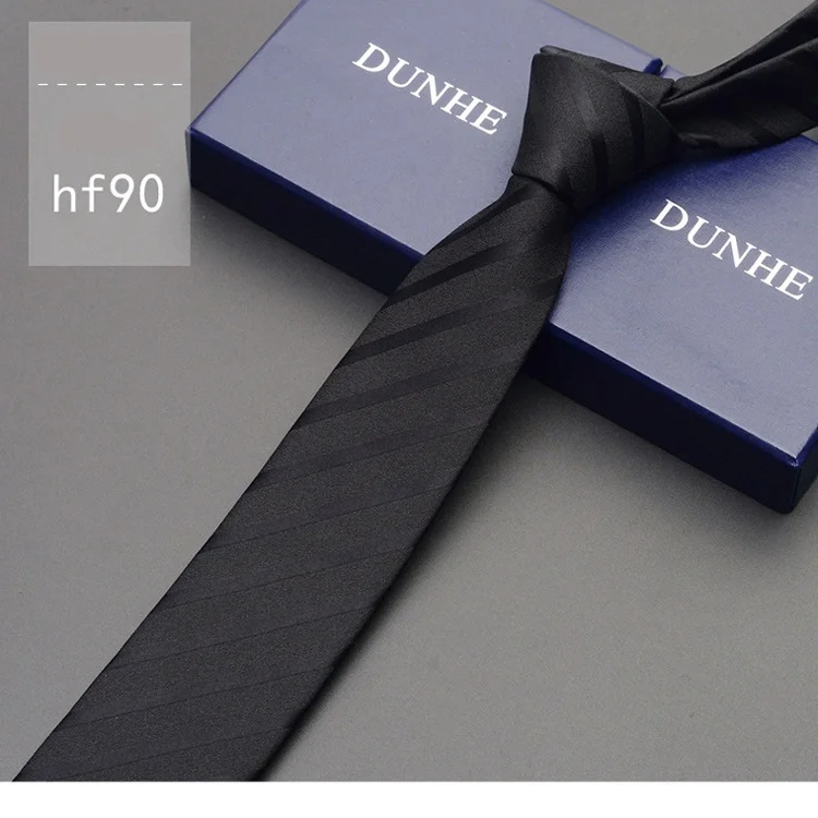 hf90 Высокое качество модные новые шелковые свадебные галстуки для мужчин галстук тонкий 6 см галстук дизайнерский бренд формальный галстук на шею с подарочной коробкой Черный - Цвет: hf90