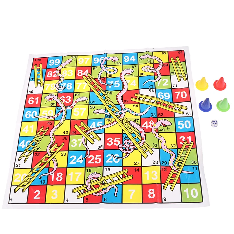 Hot！1Set Snake Ladder Educational Kids Children Toys Interesting Board Game Set Portable Flying Chess Board Family Board Game