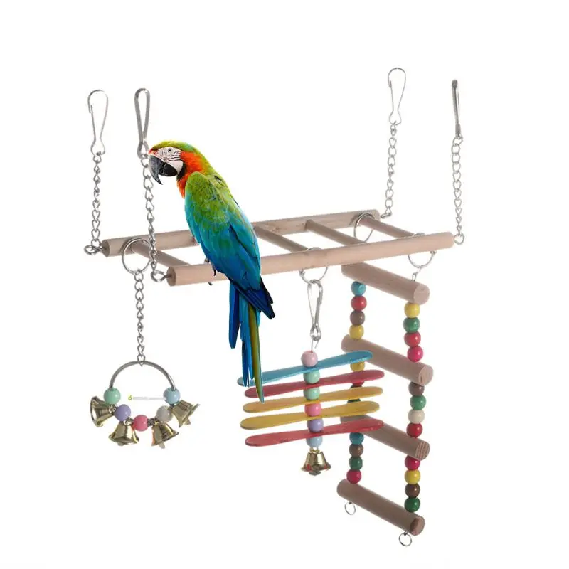 Hamster Bird Cage Parrot Climb Toys Wood Parakeet Swings Bridge Ladders Perches Stand