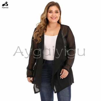 

Aygaiyigu Ladies Mesh Coats Women Plus Size Lightweight Coats Large Big Size Fashion Loose Perspctive Casual Open Stitch Clothes