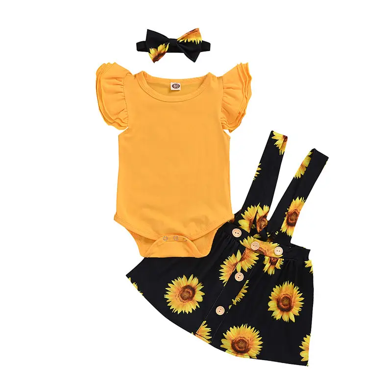 2020 summer sunflower baby girl clothes set  (13)