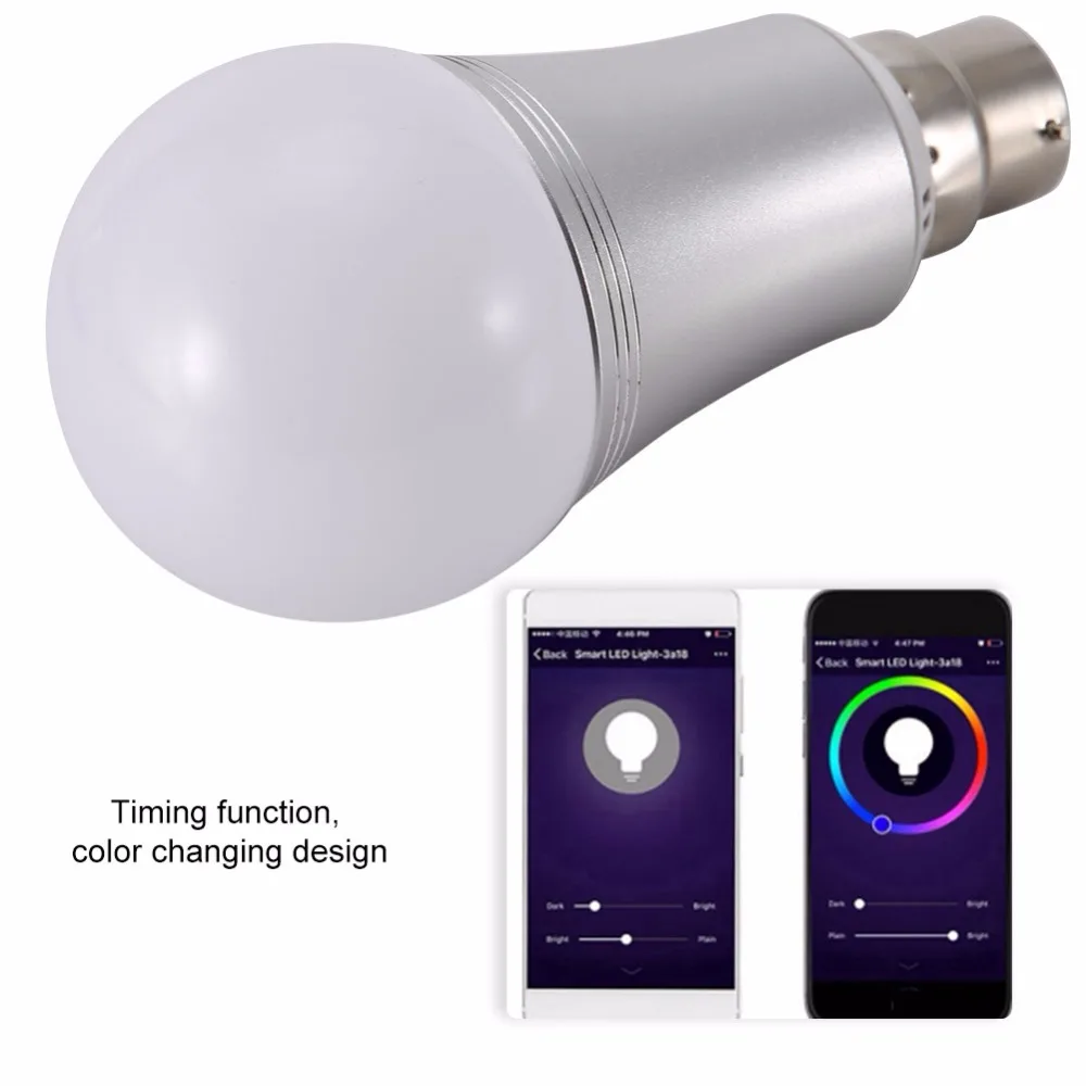 Умный Wi-Fi светодиодный E27 лампочка AC100-264V E27 E14 B22 9W RGB + W смартфон Регулируемая лампа лампы сменный цвет дистанционное управление
