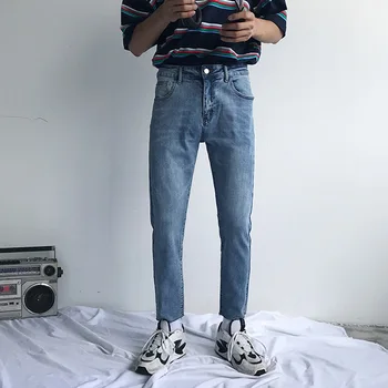 

Male Japan Korea Streetwear Hip Hop Denim Pants Jeans Men Vintage Fashion Casual Slim Fit Ankle Length Jeans Trousers