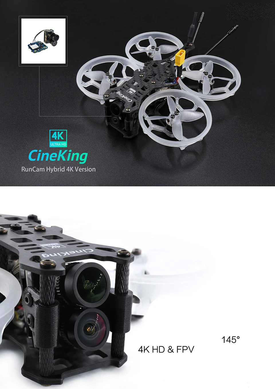 GEPRC Cineking 4K 95mm 3-4S DIY FPV гоночный Дрон с гибридной камерой 4K GR1105 5000KV стабильный двигатель F411 VTX 5,8G 200mW Квадрокоптер