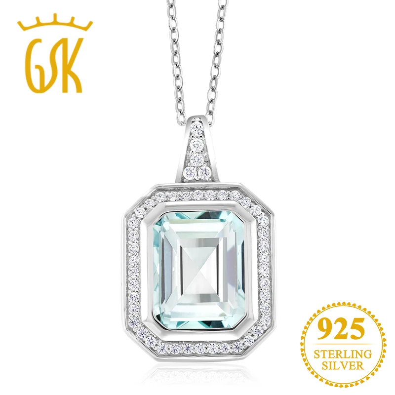 GemStoneKing Fine Jewelry 4.64 Ct Octagon Sky Blue Simulated Aquamarine 925 Sterling Silver Vintage Pendant Necklace For Women | Украшения