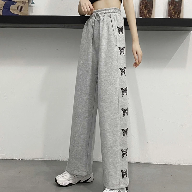 

Women's Zipper Long and Wide Leg Pants Women's Casual High Waist Pants Butterfly Print Elastic Pocket Loose New Style Winter