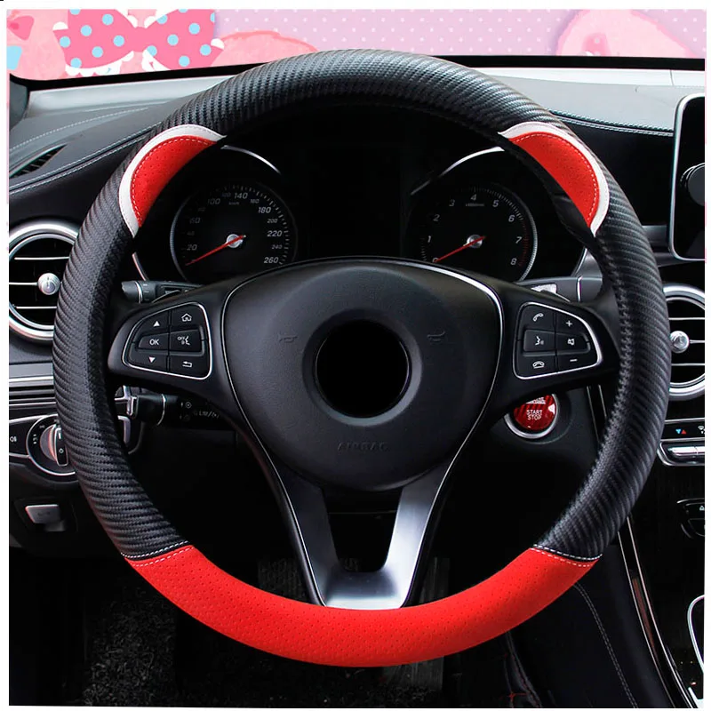 Популярный универсальный женский чехол из углеродного волокна для рулевого колеса автомобиля для Kia Rio 3 Ceed Toyota Corolla 2008 Avensis C-HR RAV4 Mazda 3 6 - Название цвета: red