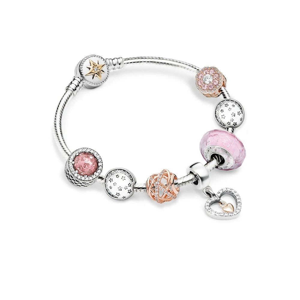 

Kaliyah Shop High Quality Original 1:100% 925 Pure Silver Zt401-1 Snake Bone Powder Glaze Bead Star Bracelet Preferred Gift Free