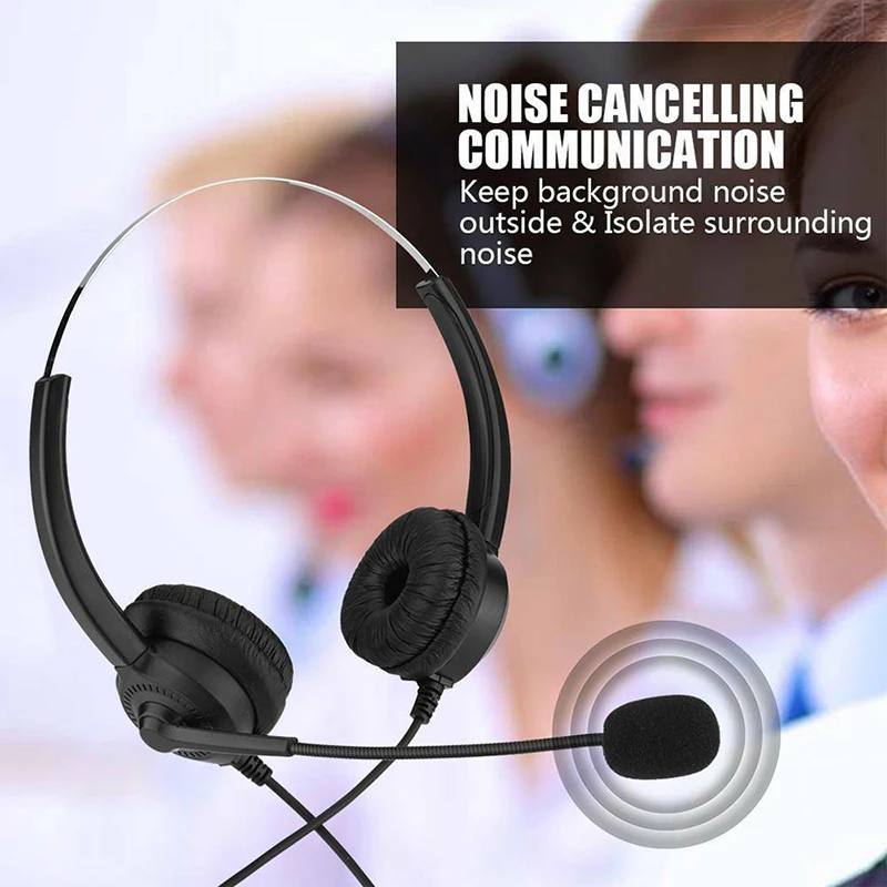 Pohiks 1pc USB Wired Headphone Customer Service Headset with Noise Cancelling Mic for PC Laptop Call Center Telephone