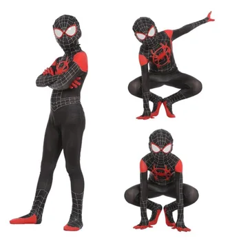 

Kids Spider-Man Into the Spider-Verse Miles Morales Zentai Cosplay Costume Bodysuit Suit Jumpsuits Lycra