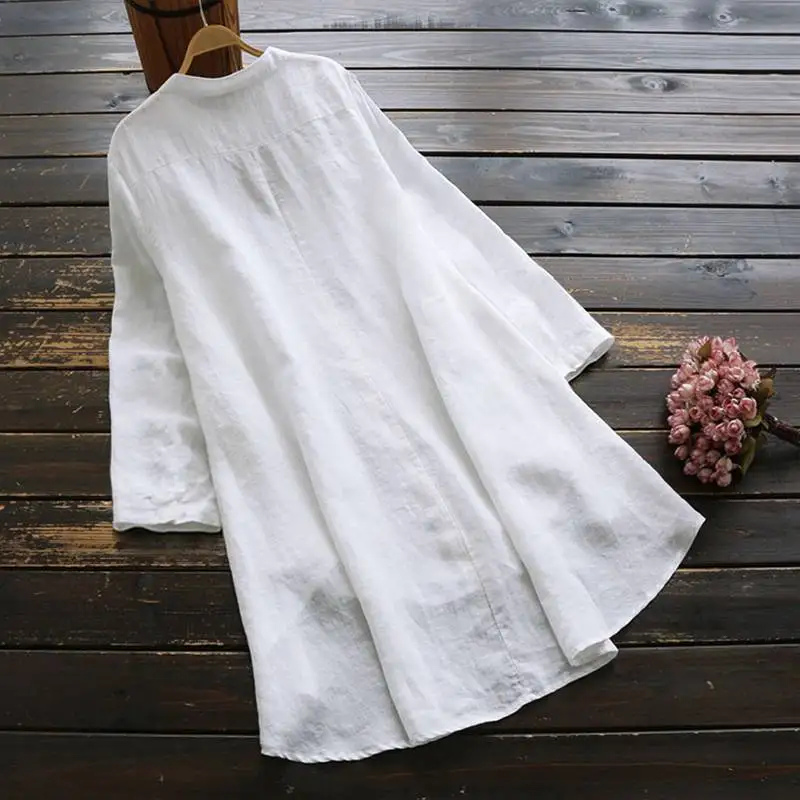 S 5XL ZANZEA осенние Рубашки Vestido Женская Повседневная Блузка с длинными рукавами однотонная вышитая хлопковая Туника Топы Famele Chemise Blusa