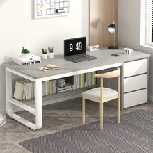 Bureau d'ordinateur, bureau de maison, chambre à coucher, bureau d'apprentissage Simple avec bibliothèque, Double bureau d'écriture, lit