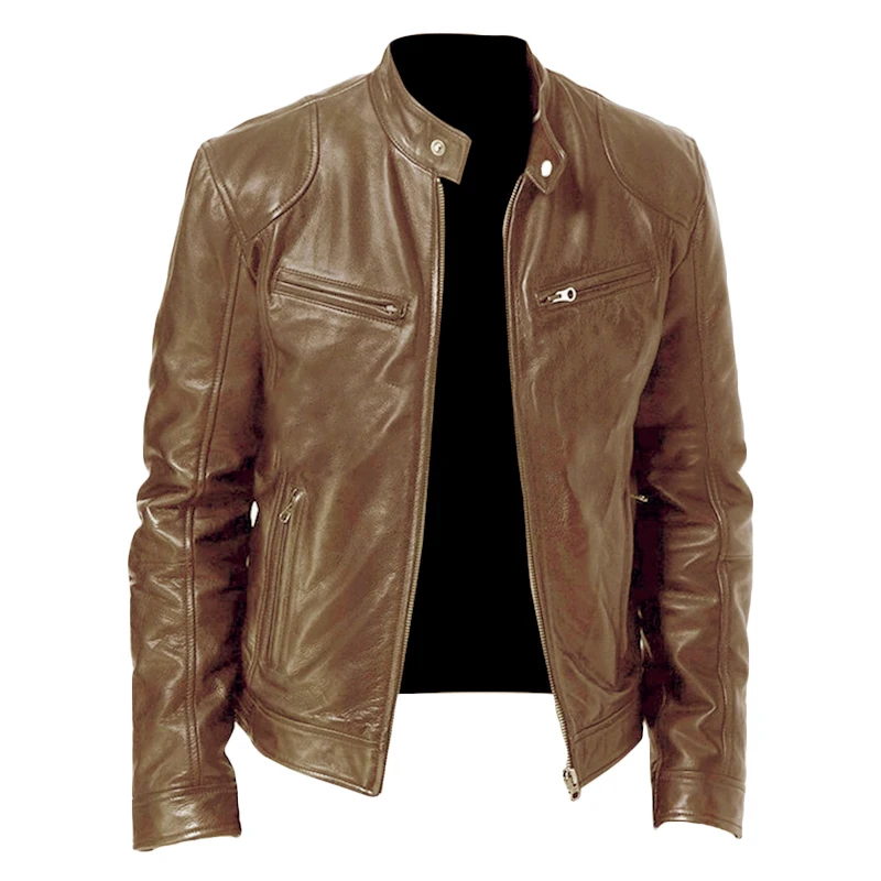 Мужская куртка из искусственной кожи черного и коричневого цвета; сезон зима-осень; модная мужская куртка в уличном стиле со стоячим воротником; мотоциклетная куртка-бомбер; мужская кожаная куртка