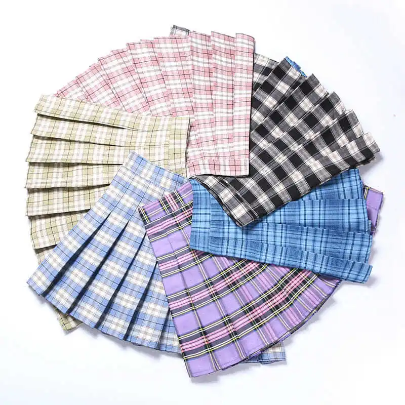 Фиолетовая клетчатая мини-юбка в стиле Харадзюку женская летняя Корейская